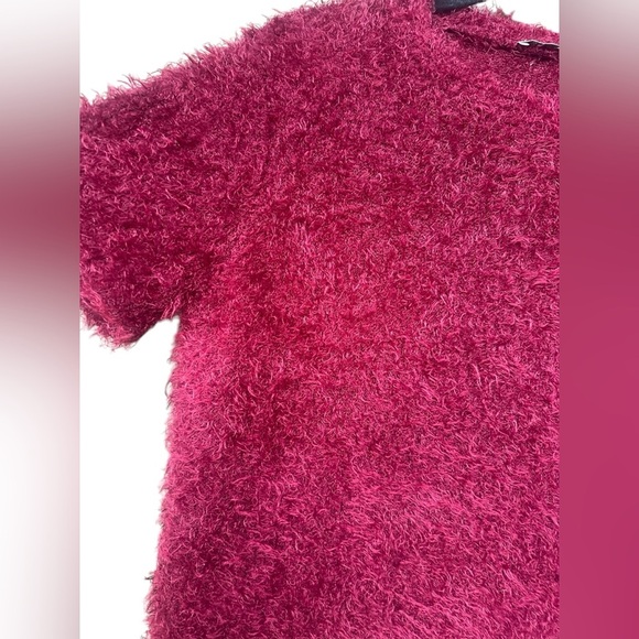 Zara Burgundy Short Sleeve Fuzzy Top Size Large Festival 90s - Picture 2 of 5